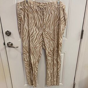 Stylish Zebra Print  55% Linen Wide Leg Pants